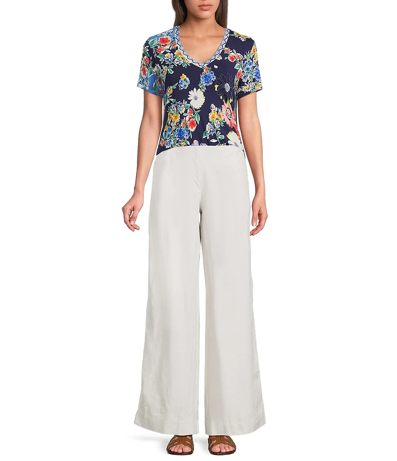 JOHNNY WAS The Janie Favorite Tiana Scarf Print V-Neck Short Sleeve Tee