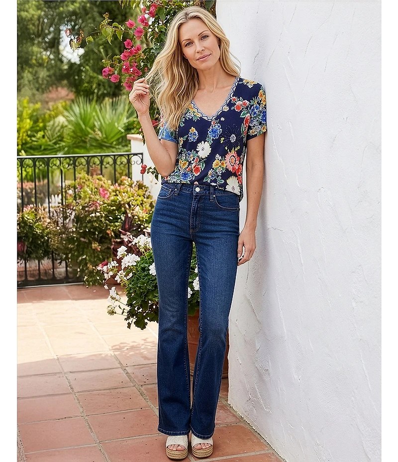 JOHNNY WAS The Janie Favorite Tiana Scarf Print V-Neck Short Sleeve Tee