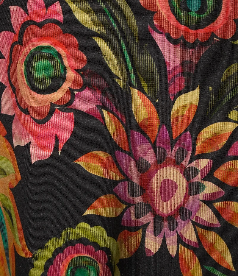 JOHNNY WAS The Janie Favorite Valley Of The Fleurs Floral Print V-Neck Cap Sleeve Midi Dress