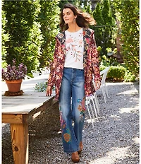 JOHNNY WAS Vienna Floral Embroidery Motif Long Kimono Sleeve Tee