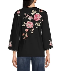 JOHNNY WAS Vienna Floral Embroidery Motif Long Kimono Sleeve Tee