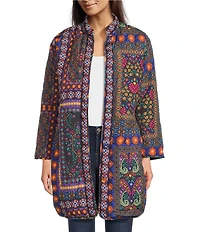 JOHNNY WAS Vivi Ornate Print Open Front Long Sleeve Puffer Jacket