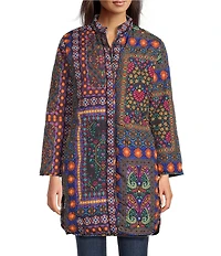 JOHNNY WAS Vivi Ornate Print Open Front Long Sleeve Puffer Jacket