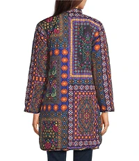 JOHNNY WAS Vivi Ornate Print Open Front Long Sleeve Puffer Jacket