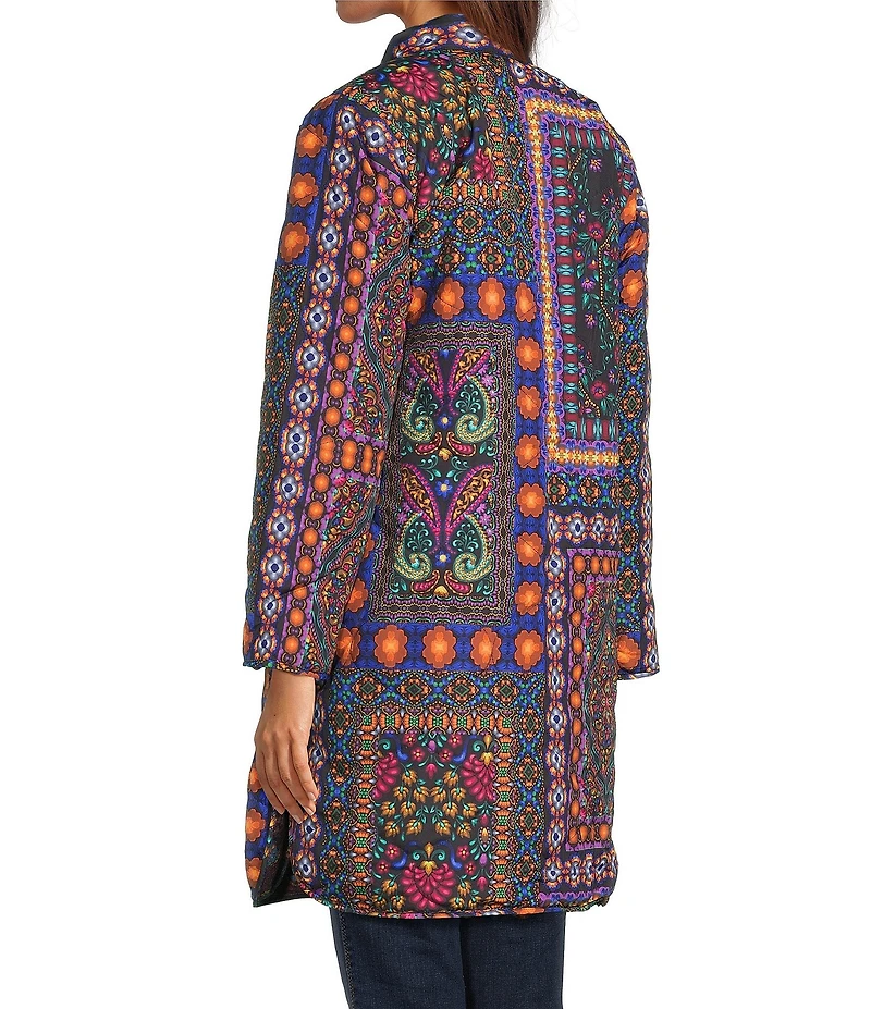 JOHNNY WAS Vivi Ornate Print Open Front Long Sleeve Puffer Jacket