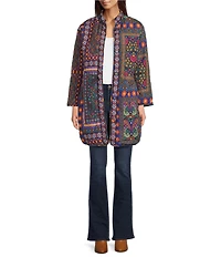 JOHNNY WAS Vivi Ornate Print Open Front Long Sleeve Puffer Jacket