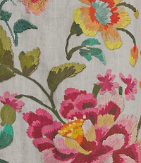 JOHNNY WASs Linen Floral Print Split V-Neck Bishop Long Sleeve Shift Dress