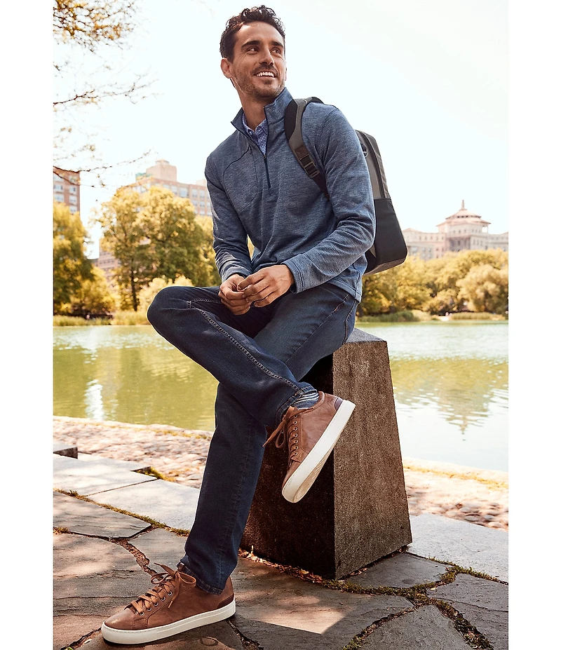 Johnston & Murphy 5-Pocket Regular Fit Tapered Leg Washed Stretch Denim Jeans