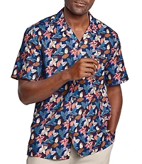 Johnston & Murphy Abstract Floral Print Short Sleeve Woven Camp Shirt