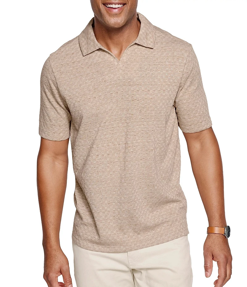 Johnston & Murphy Basketweave Johnny Collar Short Sleeve Polo Shirt