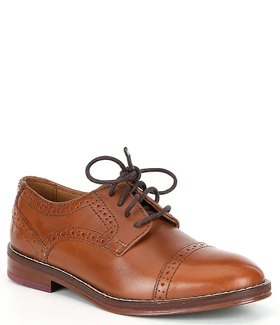 Johnston & Murphy Boys' Conard Leather Cap Toe Brogue Detail Oxfords (Toddler)