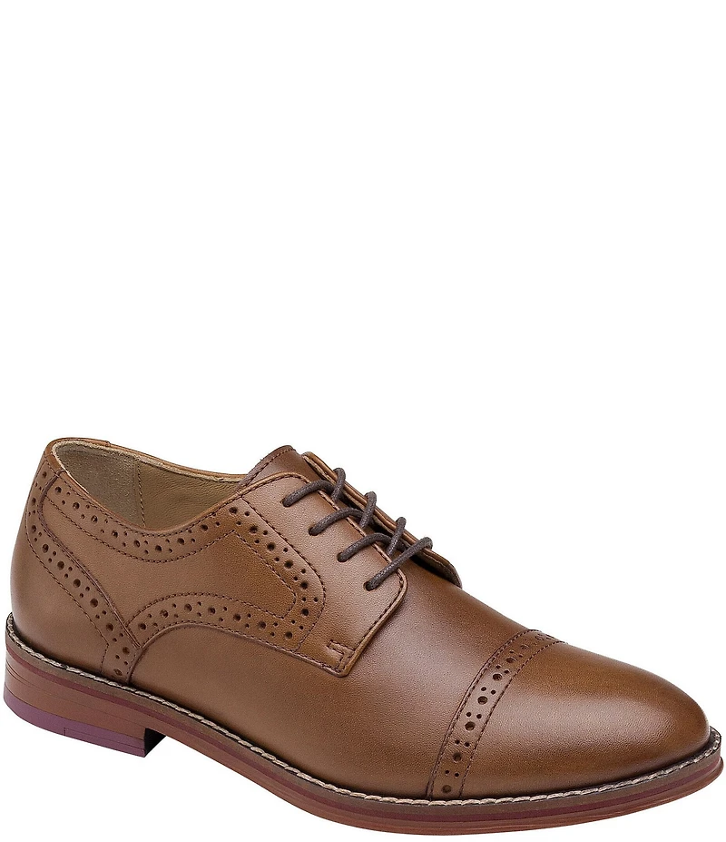 Johnston & Murphy Boys' Conard Leather Cap Toe Brogue Detail Oxfords (Youth)