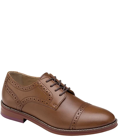 Johnston & Murphy Boys' Conard Leather Cap Toe Brogue Detail Oxfords (Youth)