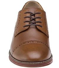Johnston & Murphy Boys' Conard Leather Cap Toe Brogue Detail Oxfords (Youth)