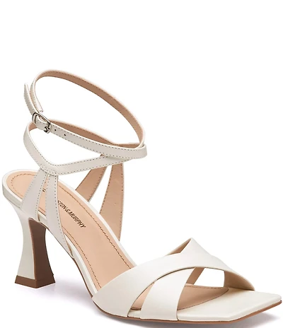 Johnston & Murphy Christine Leather Cross Band Square Toe Sandals
