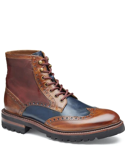 Johnston & Murphy Collection Men's Dudley Leather Brogue Wingtip Lug Sole Boots