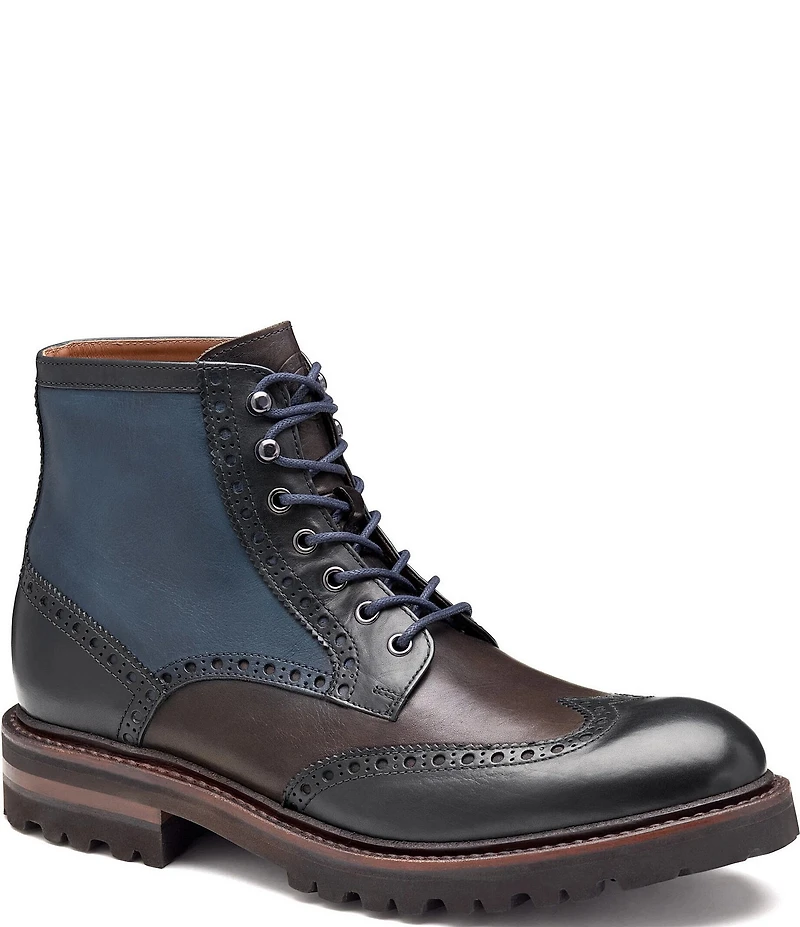 Johnston & Murphy Collection Men's Dudley Leather Brogue Wingtip Lug Sole Boots