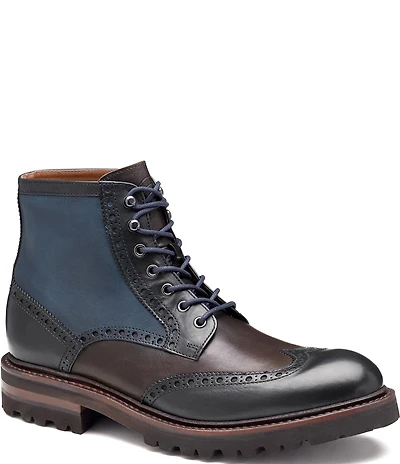 Johnston & Murphy Collection Men's Dudley Leather Brogue Wingtip Lug Sole Boots