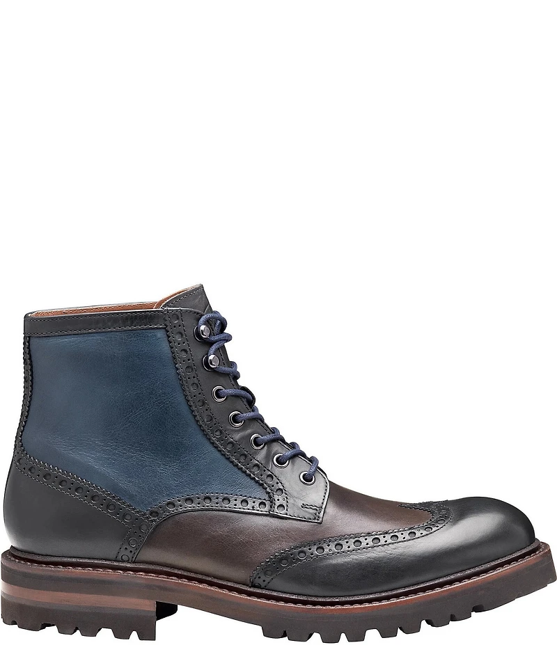 Johnston & Murphy Collection Men's Dudley Leather Brogue Wingtip Lug Sole Boots