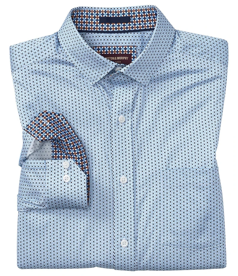 Johnston & Murphy Diamond Tile Print Long Sleeve Woven Shirt
