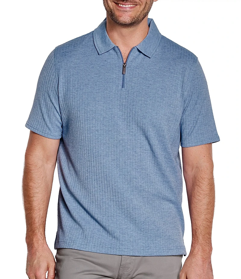 Johnston & Murphy Finn Ribbed Quarter-Zip Short Sleeve Polo Shirt
