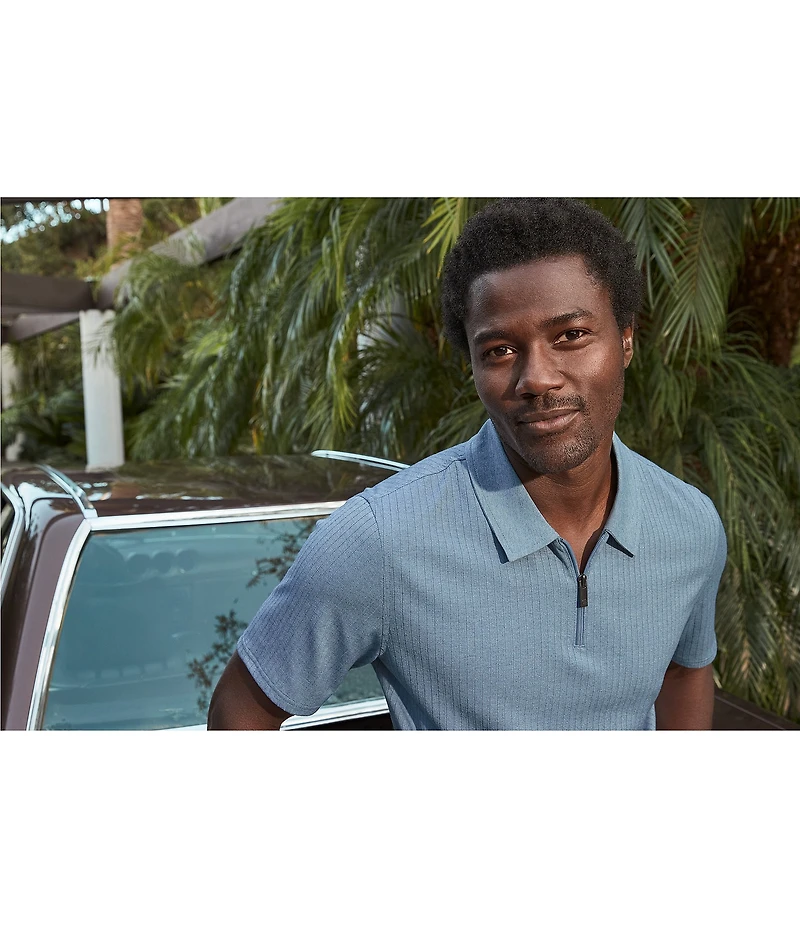 Johnston & Murphy Finn Ribbed Quarter-Zip Short Sleeve Polo Shirt