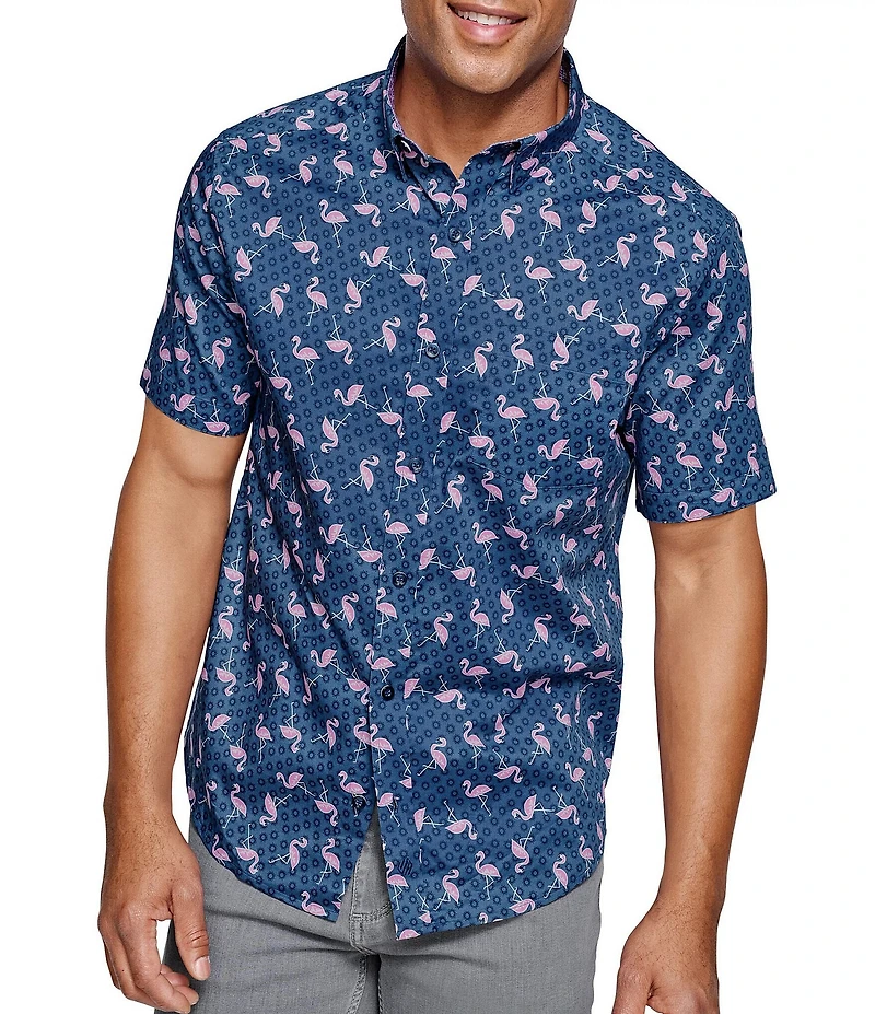 Johnston & Murphy Flamingo Print Short Sleeve Woven Shirt