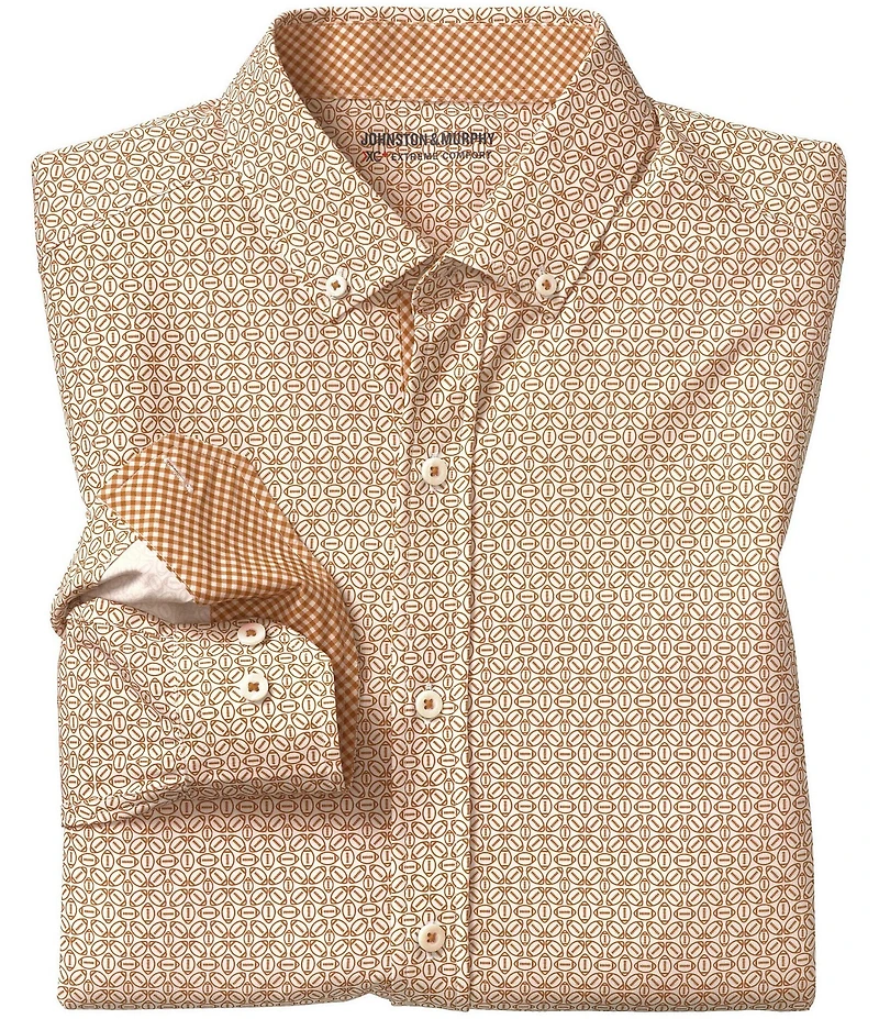 Johnston & Murphy Gameday Football Print Long Sleeve Woven Shirt