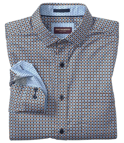 Johnston & Murphy Geo Clover Print Long Sleeve Woven Shirt