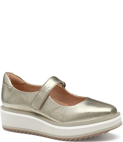 Johnston & Murphy Gracelyn Metallic Leather Platform Mary Janes