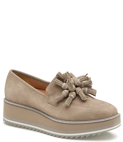 Johnston & Murphy Gracelyn Tassel Suede Platform Wedge Loafers