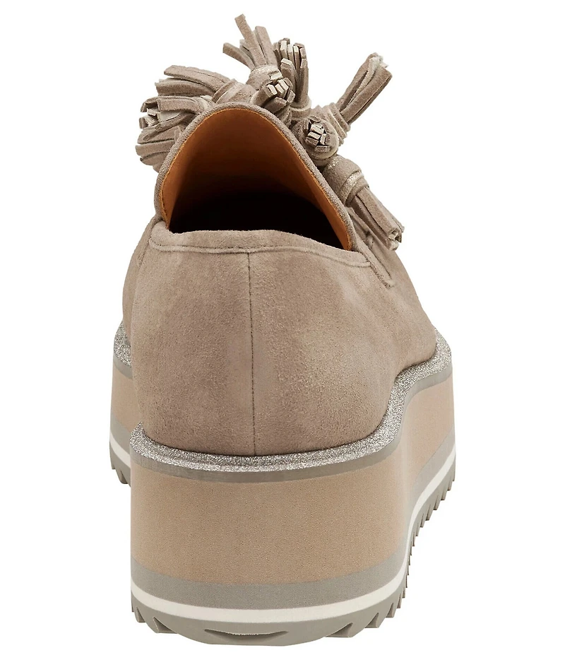 Johnston & Murphy Gracelyn Tassel Suede Platform Wedge Loafers