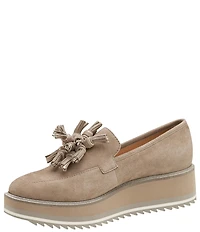 Johnston & Murphy Gracelyn Tassel Suede Platform Wedge Loafers