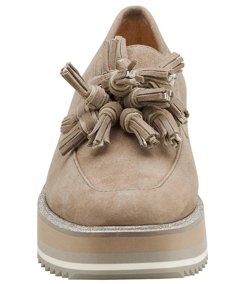 Johnston & Murphy Gracelyn Tassel Suede Platform Wedge Loafers