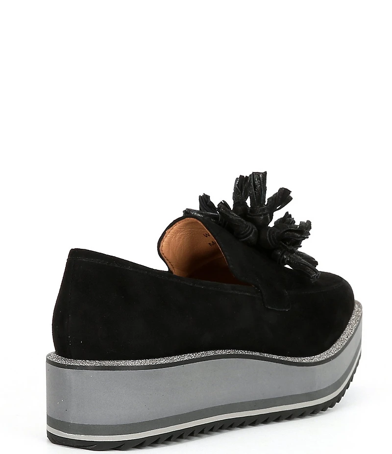 Johnston & Murphy Gracelyn Tassel Suede Platform Wedge Loafers