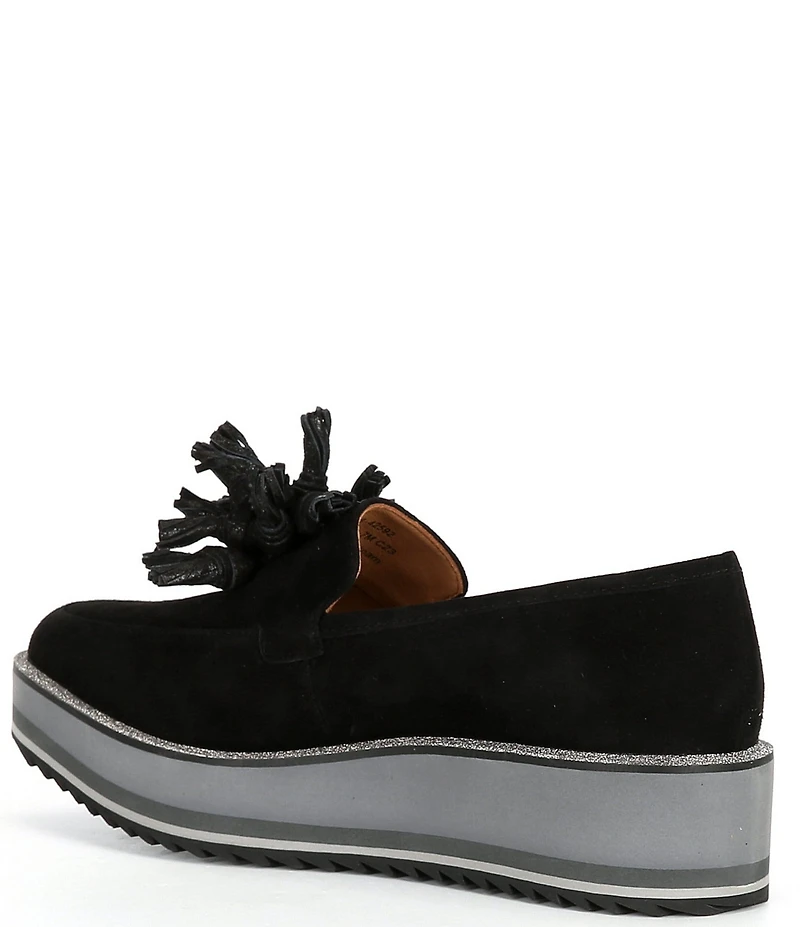 Johnston & Murphy Gracelyn Tassel Suede Platform Wedge Loafers