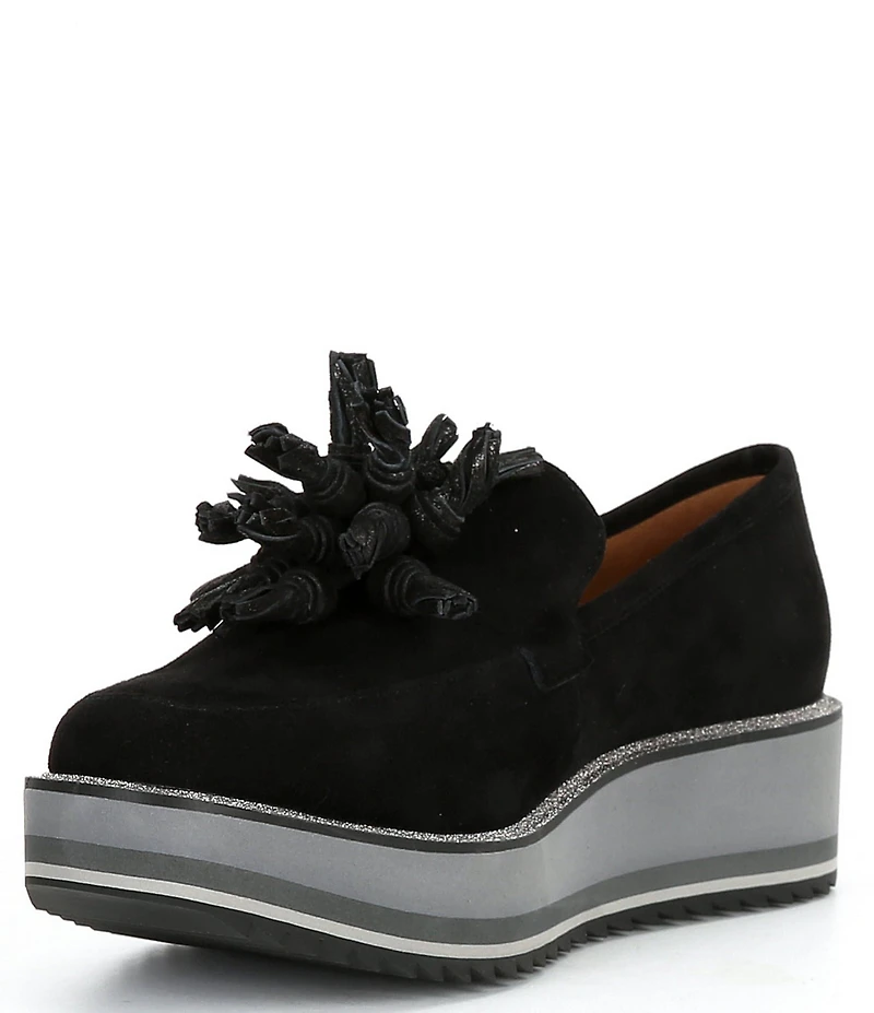 Johnston & Murphy Gracelyn Tassel Suede Platform Wedge Loafers