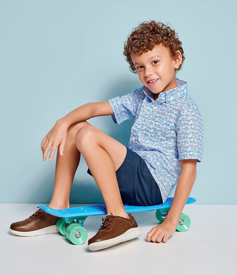 Johnston & Murphy Little /Big Boys 4-16 Short Sleeve Shadow Shark Print Shirt
