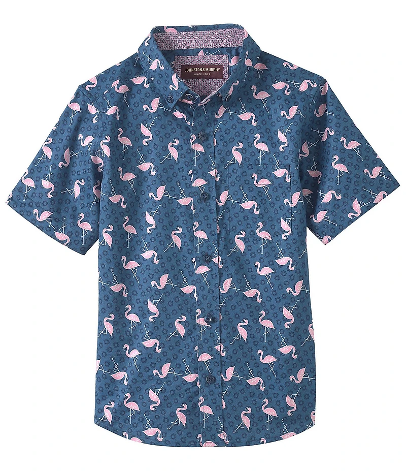 Johnston & Murphy Little/Big Boys 4-16 Short Sleeve Flamingo Sun Print Shirt