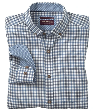 Johnston & Murphy Melange Tonal Check Heathered Long Sleeve Woven Shirt