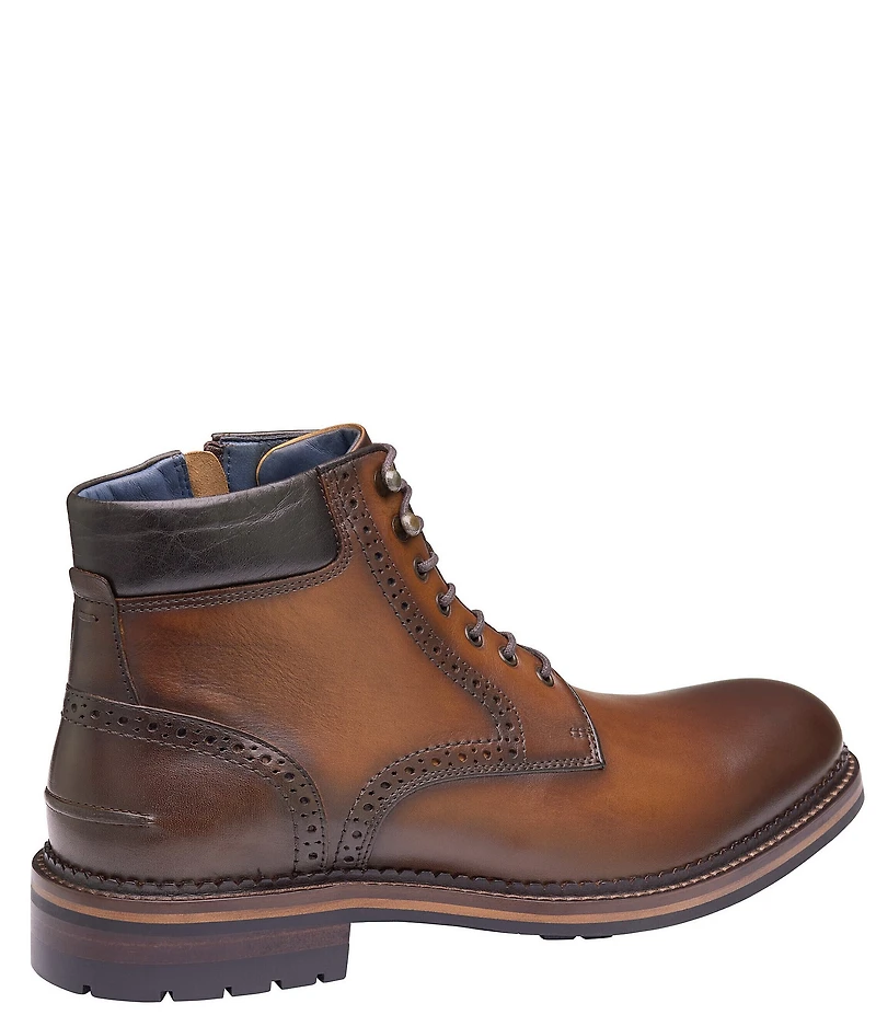 Johnston & Murphy Men's Connelly Leather Plain Toe Brogue Detail Boots