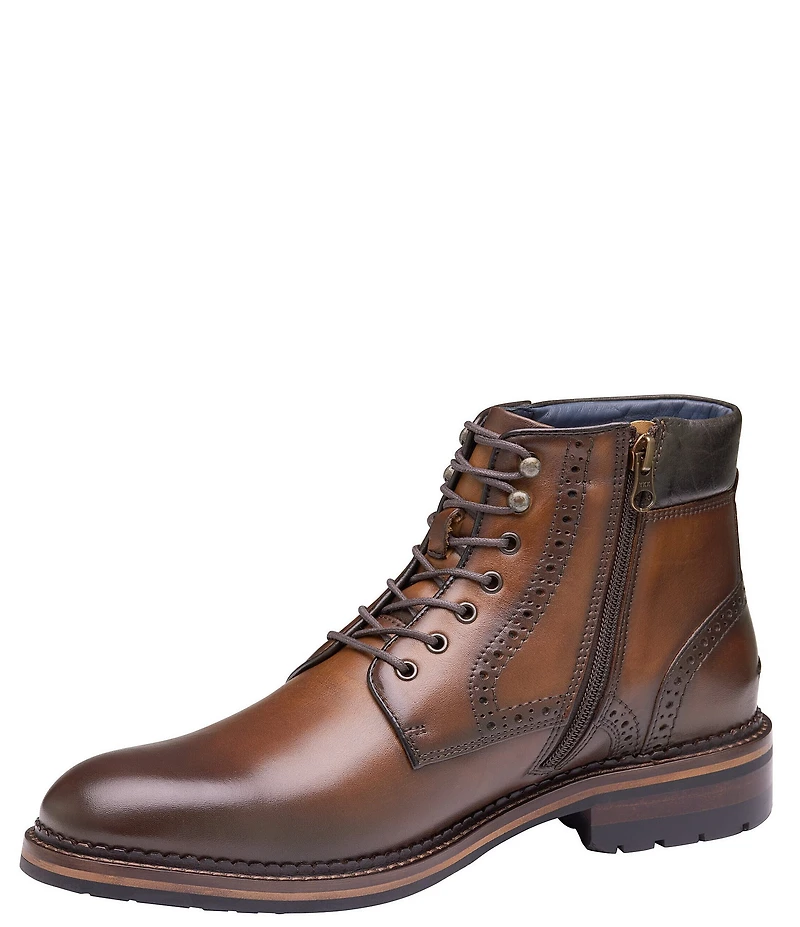 Johnston & Murphy Men's Connelly Leather Plain Toe Brogue Detail Boots