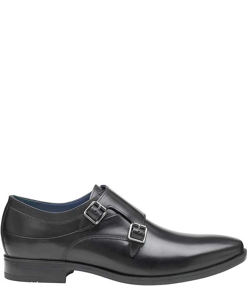 Johnston & Murphy Men's Gibbons Leather Double Buckle Monk Strap Plain Toe Oxfords