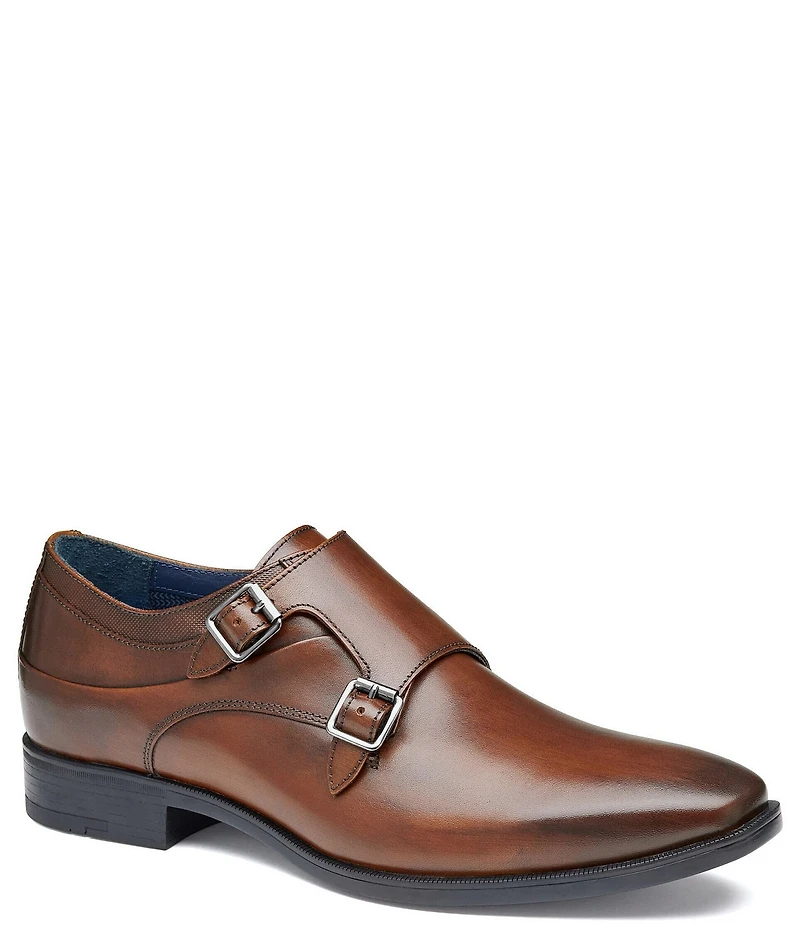 Johnston & Murphy Men's Gibbons Leather Double Buckle Monk Strap Plain Toe Oxfords