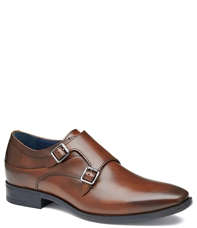 Johnston & Murphy Men's Gibbons Leather Double Buckle Monk Strap Plain Toe Oxfords
