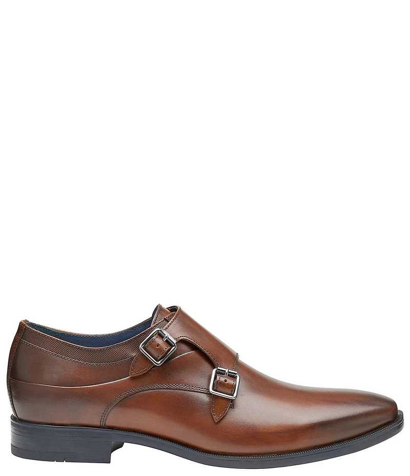 Johnston & Murphy Men's Gibbons Leather Double Buckle Monk Strap Plain Toe Oxfords