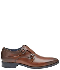 Johnston & Murphy Men's Gibbons Leather Double Buckle Monk Strap Plain Toe Oxfords