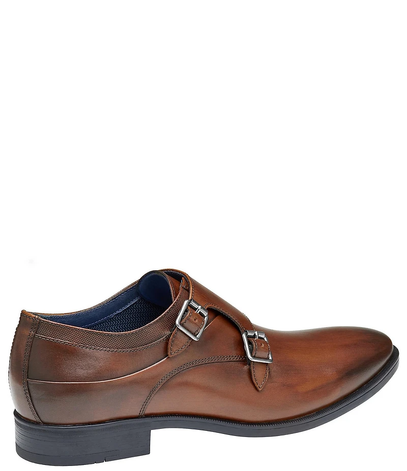 Johnston & Murphy Men's Gibbons Leather Double Buckle Monk Strap Plain Toe Oxfords