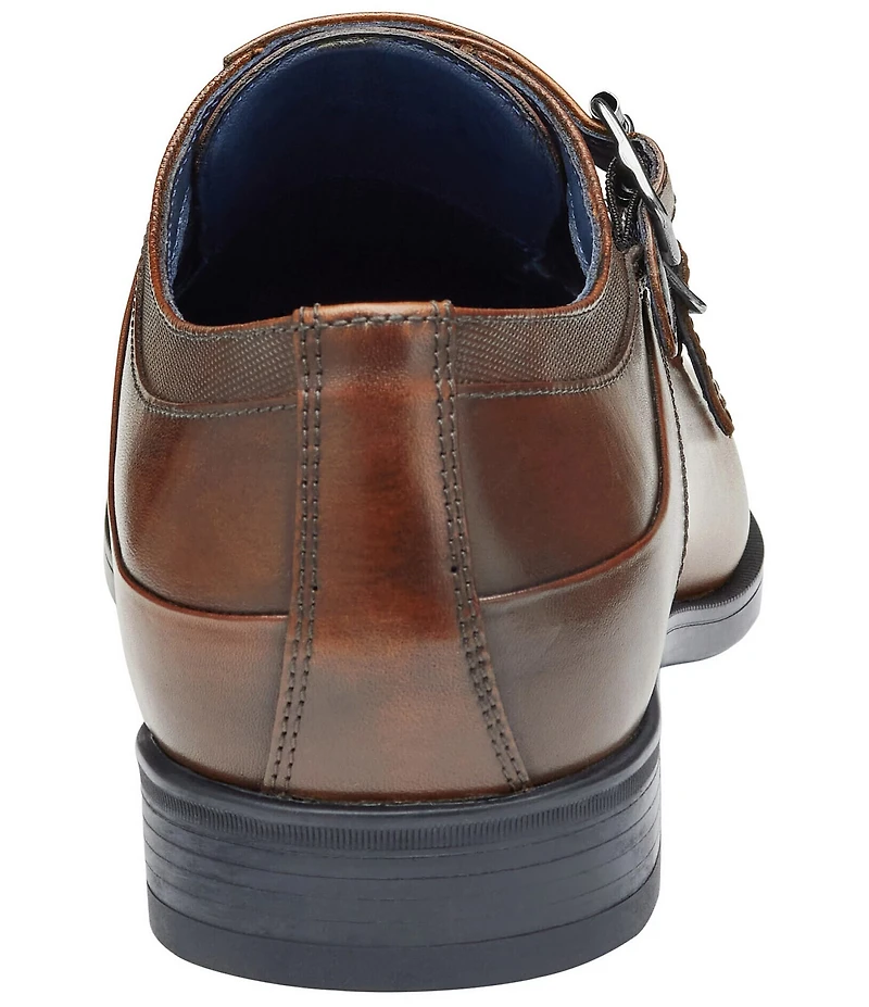 Johnston & Murphy Men's Gibbons Leather Double Buckle Monk Strap Plain Toe Oxfords