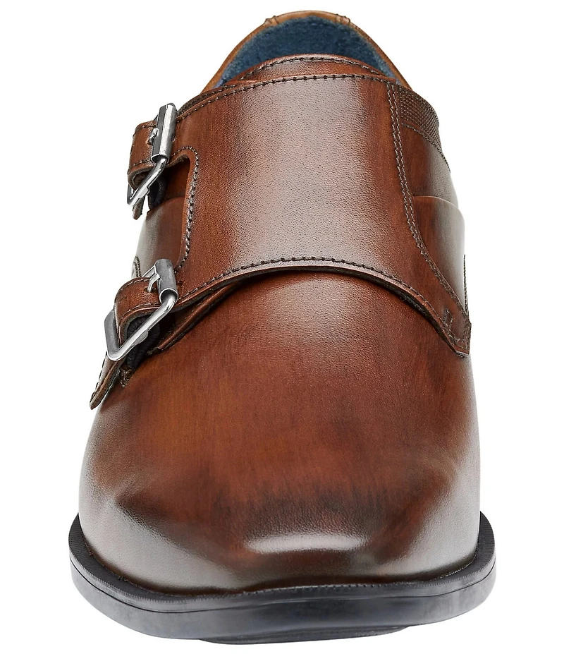 Johnston & Murphy Men's Gibbons Leather Double Buckle Monk Strap Plain Toe Oxfords